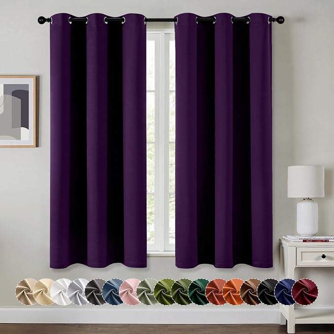 MIULEE Blackout Curtains for Bedroom 2 Panel 40 x 45 Inch Long Royal Purple | Thermal Insulated, Living Room Darkening Grommet Drapes, Noise Reducing, Light Blocking Window Treatments