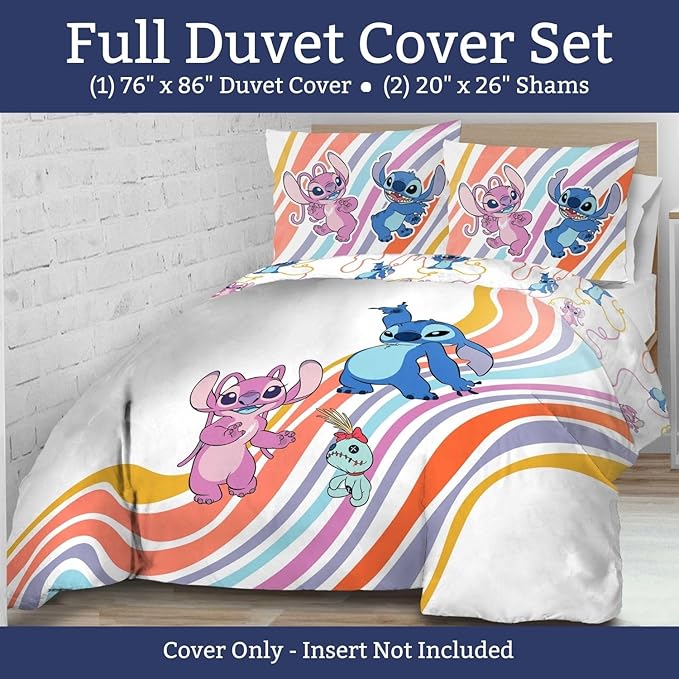 Jay Franco Duvet Cover Set – 2 Piece Comforter Cover and Sham Set, Super Soft Cozy Kids Bedding (Insert Not Included) White - Lilo and Stitch, Twin