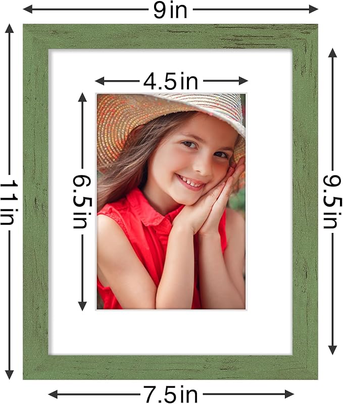 Vittanly 8x10 Picture Frames Set of 9, Wall & Tabletop, Rustic Green | Display Pictures 5x7 with Mat or 8x10 without Mat, Small Photo Frames, Engineered Wood with Shatter Resistant Plexiglass