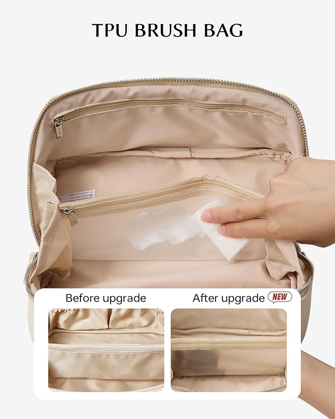 EACHY Travel Makeup Bag, Large Capacity Cosmetic Bag for Women, Waterproof PU Leather, Flat Open Portable Toiletry Bag for Skincare, Brushes & Travel Essentials