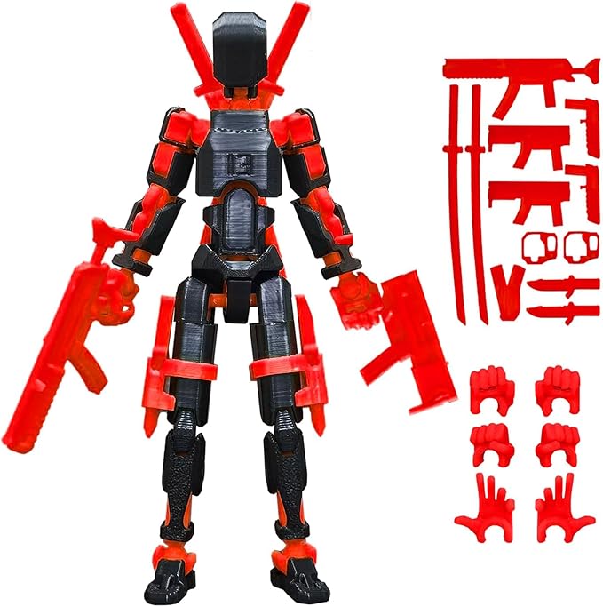 T13 Action Figure with Lots of Accessories,3D Printed Multi-Jointed Titan13 Figure,Red Dummy 13 Desktop Decorative Toy