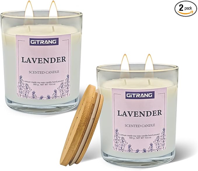 Lavender Scented Candle, 21 oz Soy Wax Candles for Home Aromatherapy, Relaxation Gifts for Women, Long Lasting Time (160-180 Hrs) for Bedroom Yoga Garden Patio Birthday Party,Set of 2