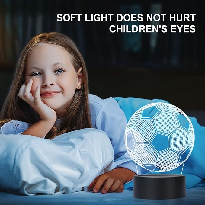 Soccer Night Light for Kids, 3D Illusion Night Lamp, USB LED Table Lamp Smart Touch Dimmer Lights 7 Color Changing Decor Lamp, Room Decor, Gifts for Children Boys Girls.