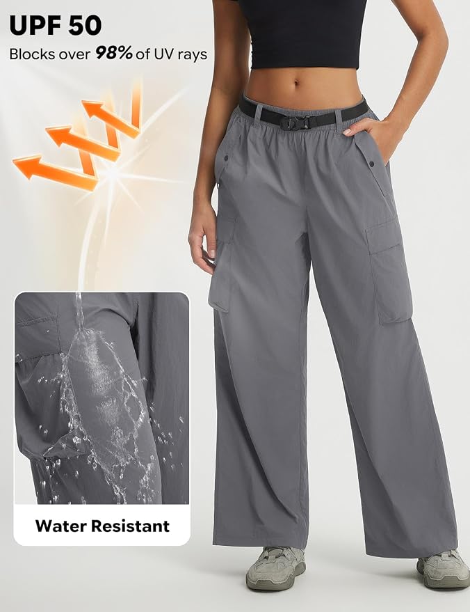 baleaf Women's Lightweight Hiking Pants Quick Dry Wide Leg Outdoor Pants for Women Travel Cargo Pants with Pockets