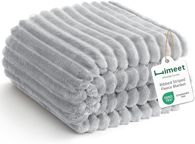 HIMEET Light Grey King Blanket for Bed, 300GSM Ribbed Fleece, 108 x 90 in | Ultra Soft Flannel, All-Season Lightweight Warmth, Generous Bed Coverage & Home Decor, Gift for Men & Women, Machine Washable