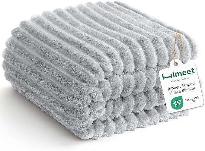 HIMEET Light Grey Oversized Throw Blanket, 300GSM Ribbed Fleece, 50 x 70 in | Ultra Soft Flannel, All-Season Lightweight Warmth, Extra Coverage for Couch Lounging, Home Room Decor, Machine Washable