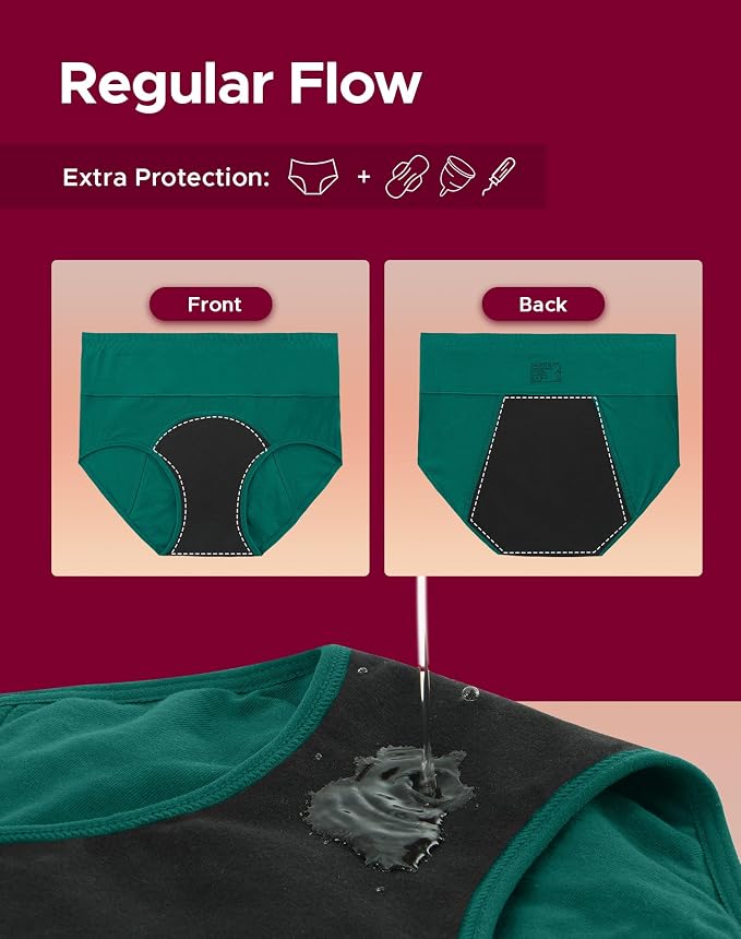 INNERSY Period Underwear for Women High Waisted Leak-Proof Postpartum Menstrual Panties 3-Pack