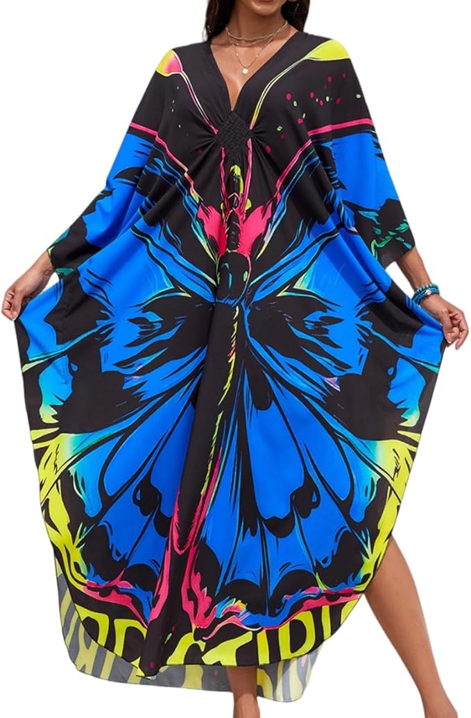 SXMURP Moomoo Dresses for Women, Caftan Dresses for Women Tropical Hawaiian Cotton Cover Ups Bathing Suit Loungewear Swimsuit