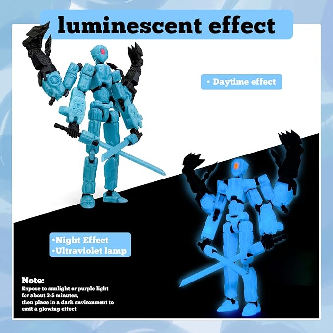 8Inch T13 Action Figure Assembly Completed, T13 Multi-Jointed Movable Robot Action Figure Set,Collectors Desktop Decorations for Game Lovers Toys (Luminous Blue)