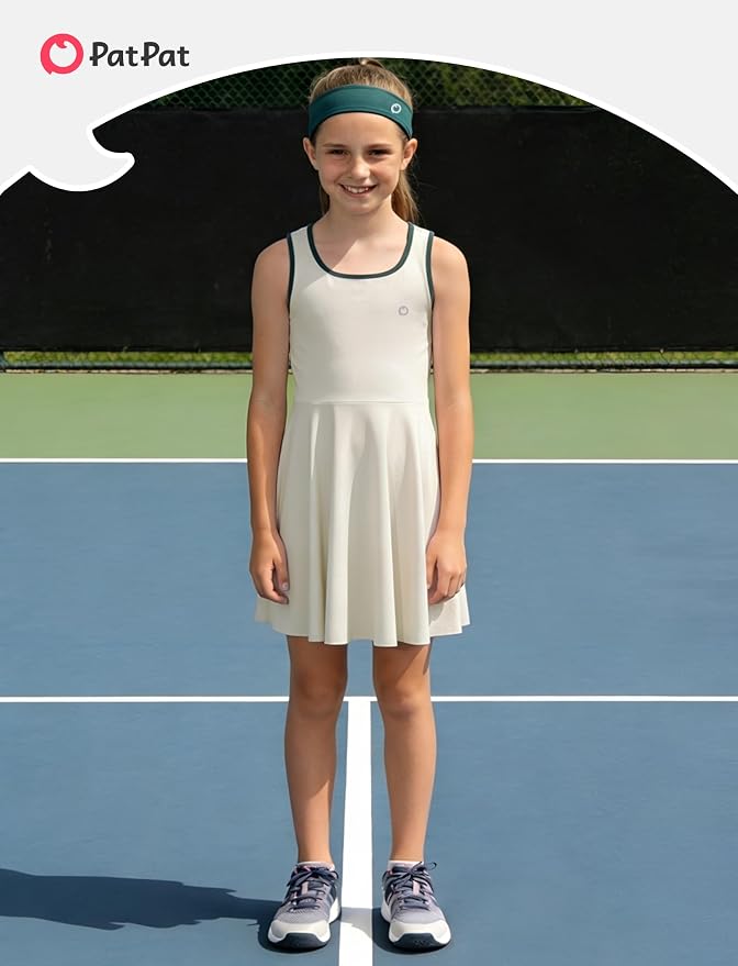 PATPAT Girls Athletic Dress Tennis Summer Outfit with Headband & Shorts | Quick-Dry RapidAir-C Fabric, Lightweight Breathable Golf Dress, Sweat-Wicking 2 Piece sets, Two Hidden Pockets