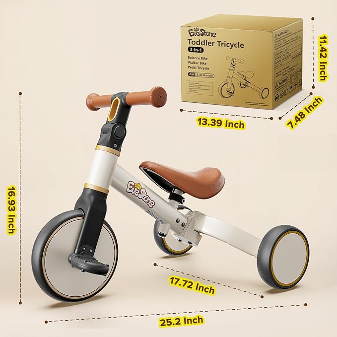 5-in-1 Toddler Bike, Kids Balance Bike & Ride-On Tricycle for 18 Months to 4 Years, Outdoor and Indoor Gift Bike for 1-3 Year Old, Birthday Present Toy for Boys & Girls, White
