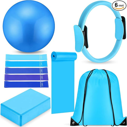 Silipull 10 Pcs Pilates Ring Blocks Set for Women Home Yoga Equipment Accessories Pilates Ring Circle and Ball Workouts Gift Include Ball Yoga Circle Resistance Bands Block Straps Gym Bag