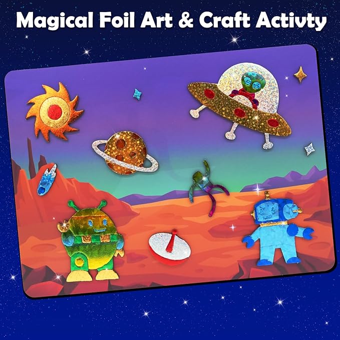 ZMLM Foil Art Kit for Kids - Arts Crafts Fun Mess Free Activity, Gifts for Ages 4 5 6 7 8 9 Girls Boys, Crafts for Kids Creative Birthday Easter Basket Stuffers Gifts Toys (Planet Space)