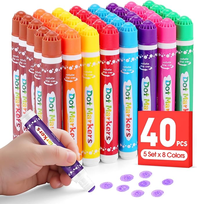FUMILE 40 Pcs Dot Markers for Toddlers 1-3, 8 Colors Bingo Daubers Bulk for Toddlers,Washable Bingo Markers,Bingo Supplies,Dot Paint for Painting Supplies Drawing Coloring and Art Crafts