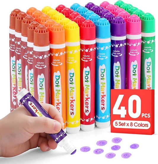 FUMILE 40 Pcs Dot Markers for Toddlers 1-3, 8 Colors Bingo Daubers Bulk for Toddlers,Washable Bingo Markers,Bingo Supplies,Dot Paint for Painting Supplies Drawing Coloring and Art Crafts