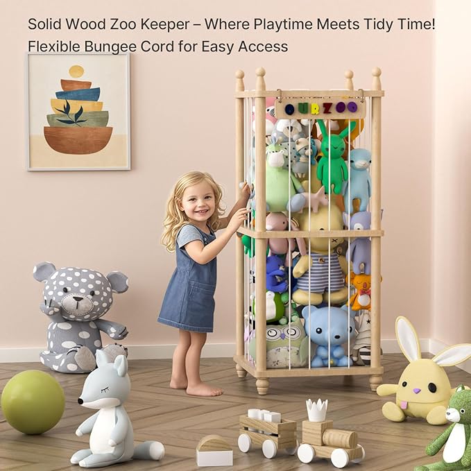 Stuffed Animal Storage, Wood Stuffed Animal Zoo Storage,3D Zoo Plaque Toy Organizer, Extra Large Capacity Plush Toy Cage,Stuffed Animal Holder,Gift for Nursery Playroom Kidroom Decor