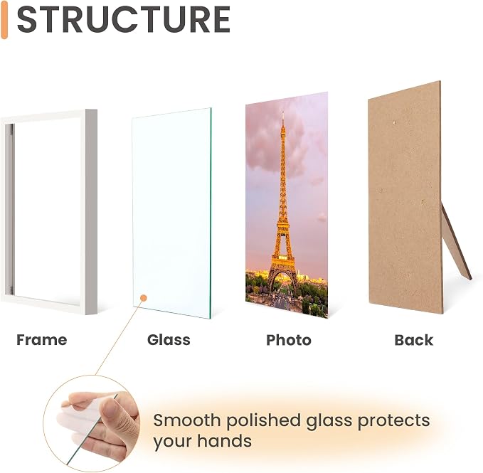 upsimples 8x10 Picture Frame Set of 3, Made of High Definition Glass for 8 x 10, Wall and Tabletop Display Thin Border Photo Frames for Home Decor, White