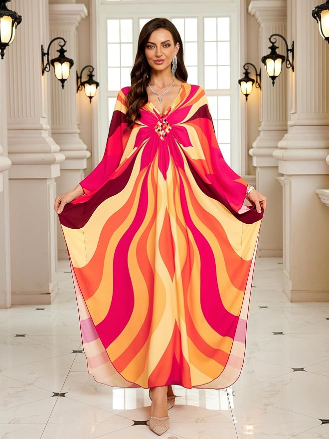 Mumu Dresses for Women Plus Size, Bohemian Kaftan Beach Cover Up Long Maxi Nightgown Soft Loungewear