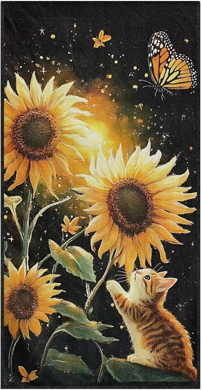 INSTANTARTS Sunflower Cat Towel Car Seat Covers Seat Belt Cover Pad Multi-Use Car Seat Towel Cover