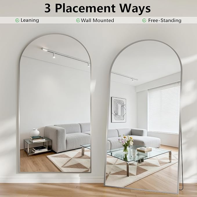 Oversized Full Length Mirror, 41"x81" Large Arched Floor Mirror Full Length with Stand, Room Decor Big Full Body Mirror with HD Tempered Glass Aluminum Frame for Bedroom Living Room, Silver