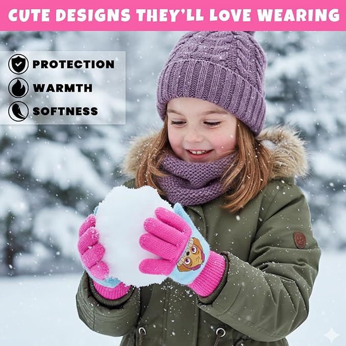 Nickelodeon Girls' Paw Patrol Ski Gloves - Marshall, Chase, Rubble Ski Gloves or Mittens (2-7)