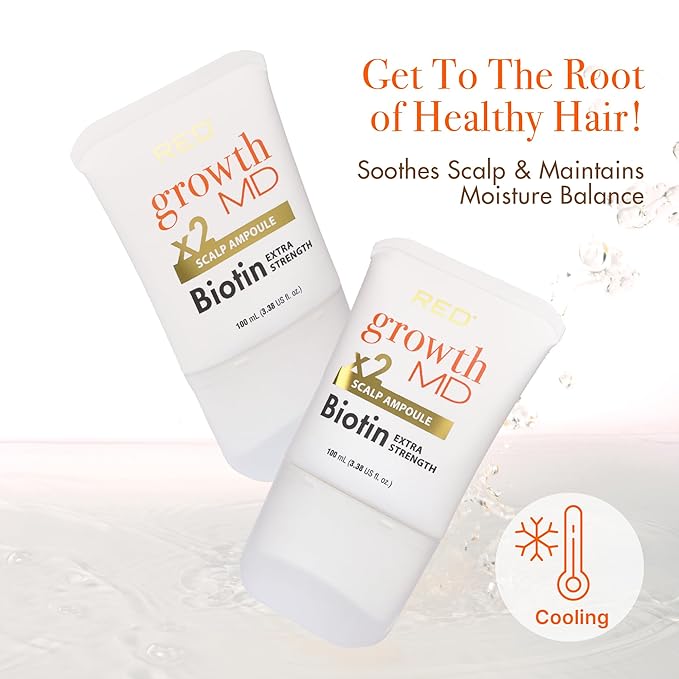 Red by Kiss GrowthMD Extra Strength Scalp Ampoule with Biotin, Brush Applicator, Peppermint Oil, Aloe Vera, Hydrates Scalp, Reduces Thinning, Fuller Hair Growth, Cooling & Soothing100ml