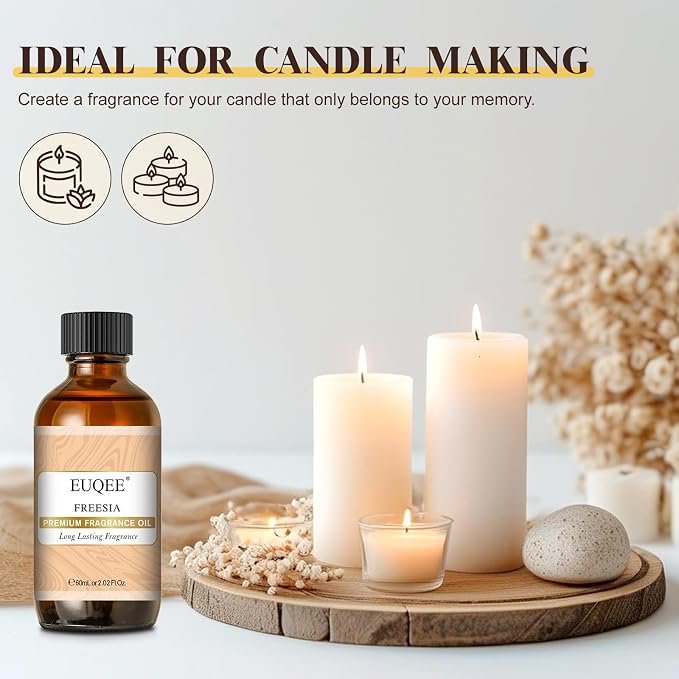 EUQEE Freesia Fragrance Oil for Candle Making 60ml (2.02 Fl oz) | Scented Oil with Glass Dropper for Diffusers, DIY Soap & Bath Bombs