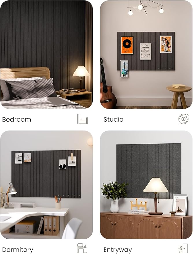 Fluxynara 36" x 24" Large Felt Bulletin Board, Charcoal Gray | 6 Pack Cork Board Alternative with 30 Safe Adhesive Tabs, Pin Boards for Wall Decor, Home, Office, Classroom,Dorm