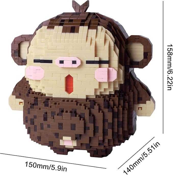 Larcele Animal Series Micro Building Blocks Animal Set, DIY Mini 3D Building Toy Bricks,2242 Pieces KLJM-07 (Monkey)