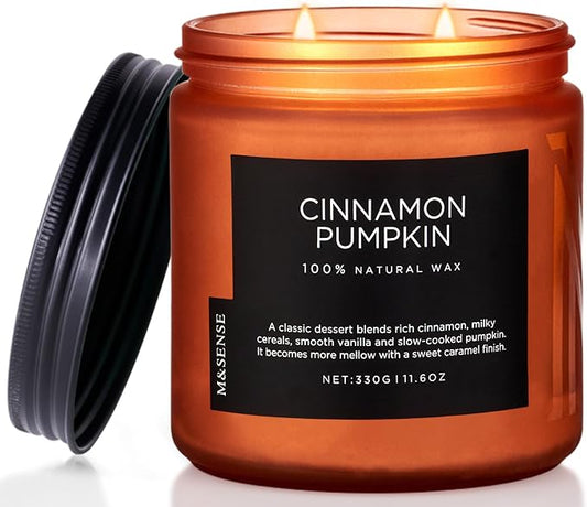 M&SENSE Ceylon Cinnamon Pumpkin Scented Candles for Home, 70 Hours Long Lasting Slow Burning 11.6oz Soy Natural Candle for Easter Holiday Birthday Gifts