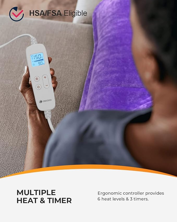CooCoCo Back Heating Pads for Women Grandma, FSA Eligible Heat Pad for Back Pain Relief, Cute Heat Pad with 6 Heat Levels, Mothers Day Gifts & Birthday Gifts for Mom, HSA Store Approved Items, Purple