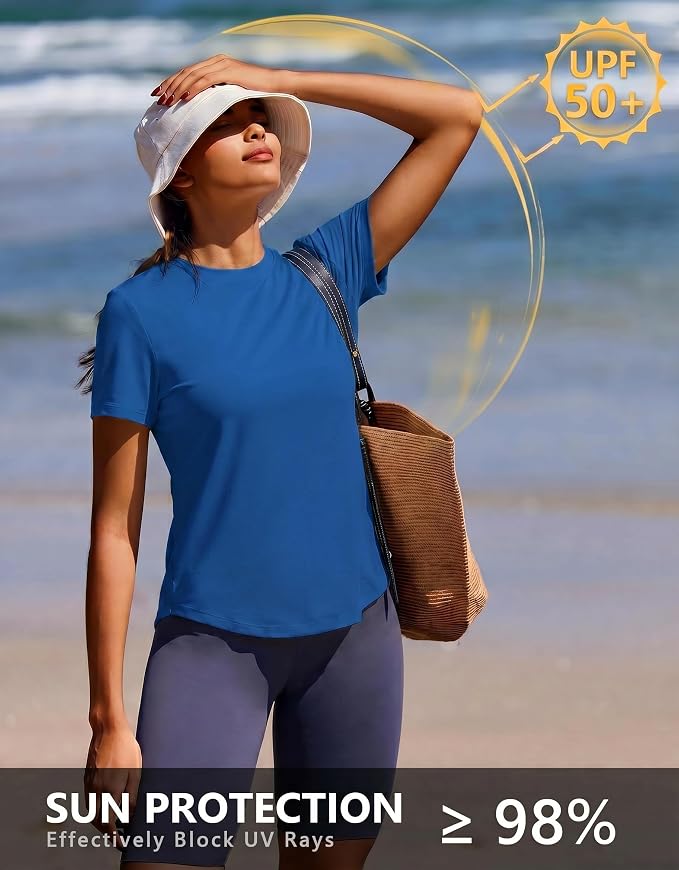 PINSPARK Soft Workout Tops for Women UPF 50+ Sun Protection Shirt Quick Dry Athletic Running Hiking Travel Basic Tee Shirts