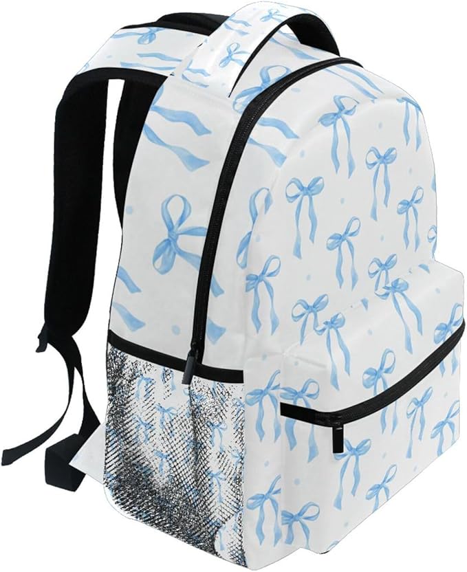 Blue Ribbon Bow Watercolor Boys Girls Kids School Backpacks Bookbag, School Bag Travel Backpack Daypack