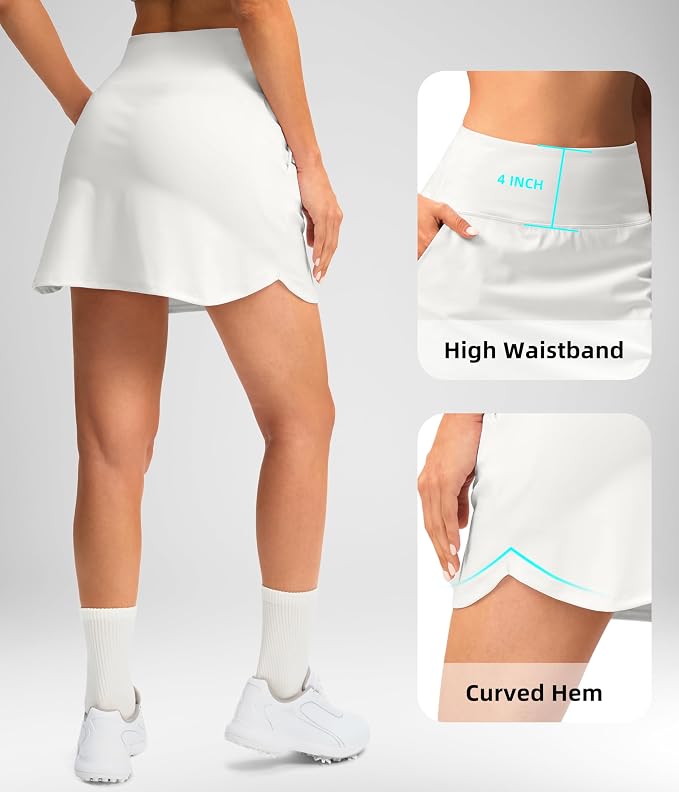 16'' Skorts for Women with 4 Pockets Athletic Tennis Golf Skirt | Built-in Shorts, High Waisted, Stretchy, A Line, Casual, Pickleball, Skort