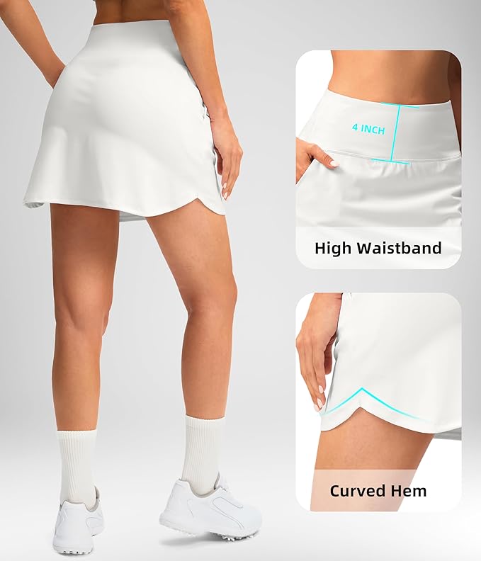 16'' Skorts for Women with 4 Pockets Athletic Tennis Golf Skirt | Built-in Shorts, High Waisted, Stretchy, A Line, Casual, Pickleball, Skort