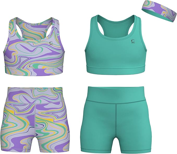 Girls Clothing Athletic Sets Sleeveless Crop Tank Tops & Bike Shorts Cheer, Gymnastics, Volleyball Size 3-16 (5 Pcs)