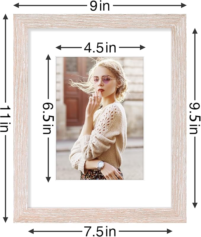 Vittanly 8x10 Picture Frames Set of 9, Shatter Resistant Plexiglass, Display 5x7 Pictures with Mat or 8x10 without Mat, Photo Frames for Wall or Tabletop, Engineered Wood, Rustic Pink | Display Pictures 5x7 with Mat or 8x10 without Mat, Small Photo Fra...