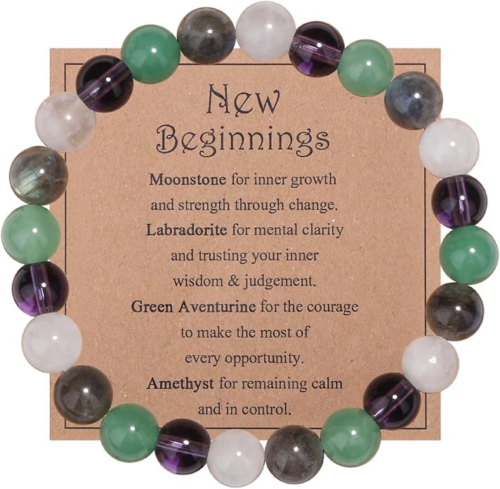 MAIBAOTA Healing Crystal Bracelet for Women Empath Protection & Safe Travel & Anxiety Relief Bracelet - New Beginnings Lucky Charms for Travel/New Job/Next Chapter