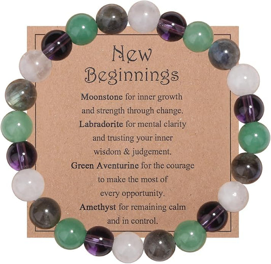 MAIBAOTA Healing Crystal Bracelet for Women Empath Protection & Safe Travel & Anxiety Relief Bracelet - New Beginnings Lucky Charms for Travel/New Job/Next Chapter