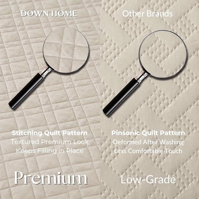 King Quilt Set with Shams Lightweight Quilted Bedspread Coverlet Thin Comforter Bed Cover Vintage Washed Quilted Blanket for All Season, Brushed Microfiber Diamond Stitching, Beige, 104"x92"