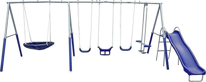 Fun Forever with 6' Wave Slide - 8 User / 6 Station Easy Assembly Galvanized Metal Backyard Play Kids Swing Set. 192" L x 104" Deep x 74" H, by XDP Recreation a USA Company