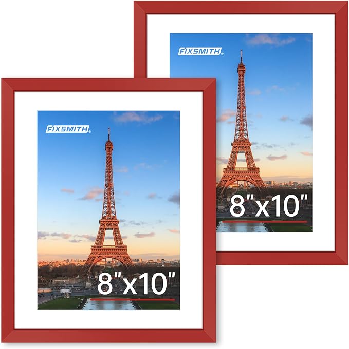 FIXSMITH 8x10 Picture Frame Set of 2, Red Photo Frame with HD Plexiglass, Display Pictures 5x7 with Mat or 8x10 Without Mat Multi Picture Frames Collage for Tabletop or Wall Display