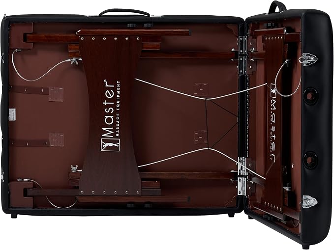 Master Massage 30" Newport Portable Massage Table Package with 2.5" Cushion, Walnut Frame, Steel Cables, Pillow & Accessories – Black