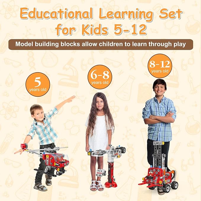 6-in-1 STEM Toys for 4 5 6 7 8+ Year Old Boy 187-Piece Educational Construction Blocks Stem Building Toys for Kids Ages 4-8 8-10 Creative Construction Toys Birthday Valentine Gift for Boy Girl