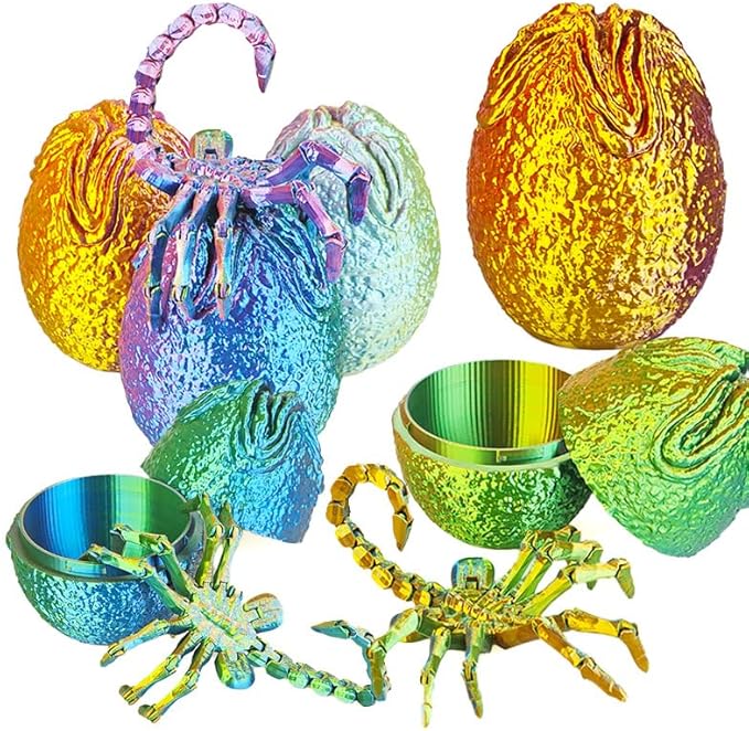 3D Printing one-Piece Articulated Movable face-Hugging Bug Alien Bug Egg Toy Desktop Decoration, Creative Ornaments, Adults Fidget Toys (Red Gold - Facehugger + Alien Eggs)