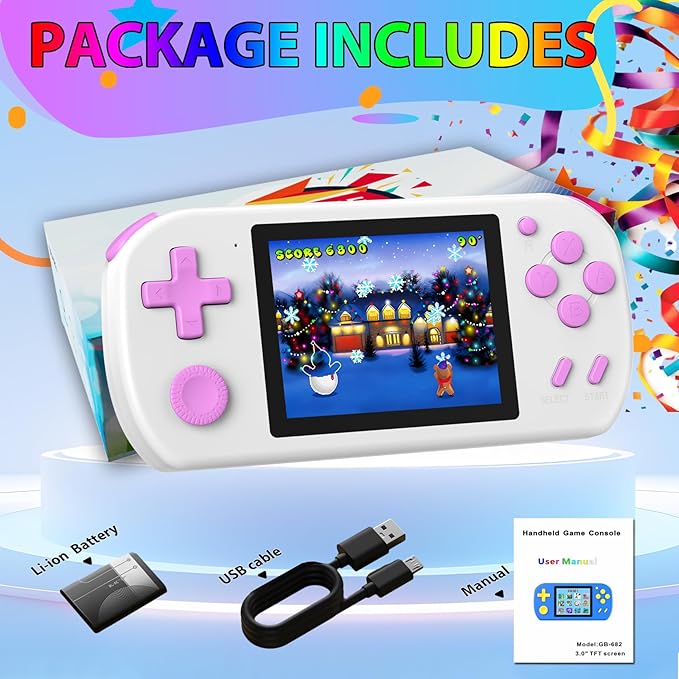 Handheld Games for Kids Built-in 218 Video Games, Portable Kids Travel Toys for Ages 4-13 with Rechargeable Battery 3.0" HD Screen, Mini Gaming Player Birthday Gifts for Boys Girls (White)