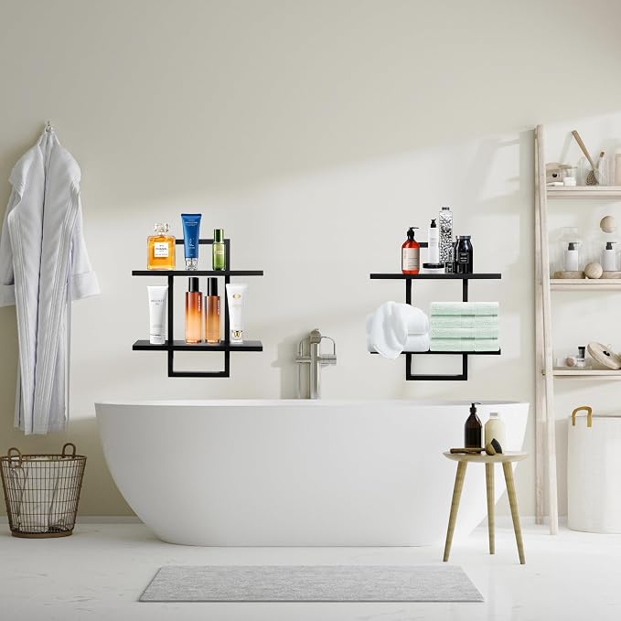 Floating Shelves for Wall,Decorative Wall Shelves Black,Plants Shelf Framed | Square Wall Decor,Art Sconces Artificial Vases Hanging Storage Shelf for Bathroom Living Room Elegant,Wood,2 Tier,Set of 2