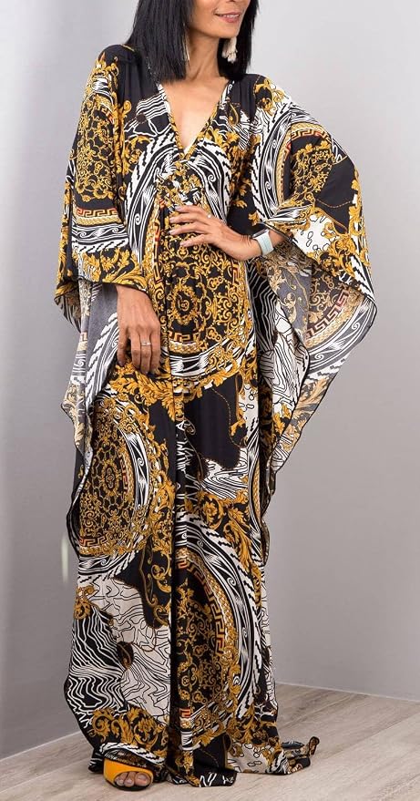 Venasha Womens Caftan Floral Print Kaftan Dress Short Sleeve Swimsuit Cover up Loungewear for Summer