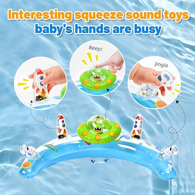Baby Pool Float with Canopy, Inflatable Baby Swim Float with UPF50+ Sun Protection, Infant Pool Float with Toy Play Console,Safety Handles & Leashes,Adjustable Safety Seat For Toddler Aged 6-36 Months