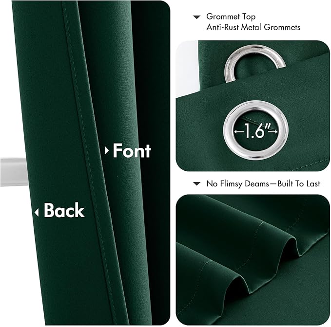 MIULEE Blackout Curtains for Bedroom 2 Panel 50 x 63 Inch Long Hunter Green | Thermal Insulated, Living Room Darkening Grommet Drapes, Noise Reducing, Light Blocking Window Treatments
